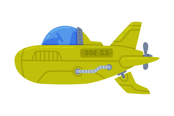 istock Green Submarine Watercraft Swimming Underwater Vector Illustration 1390988546