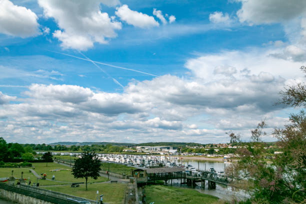 View of river Thames with bridge in the background taken in essex