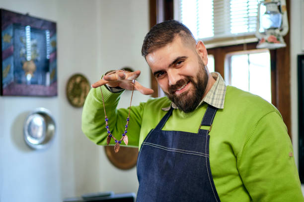 Jewelry designer working in his workshop