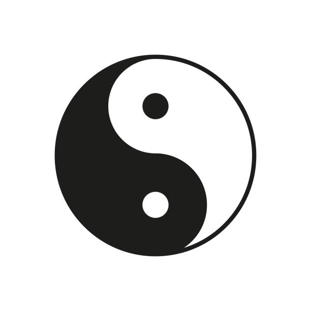 ilustrações de stock, clip art, desenhos animados e ícones de yin yang. ying yan icon. yinyang symbol. taoism sign. harmony and balance. logo of meditation, karma, buddhism and japan. black-white icon isolated on white background. vector - yingyang