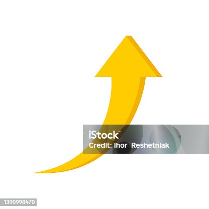 istock Yellow arrow up. Arrow up icon. Color flat ui for website. Left and top symbol for button isolated on white background. Vector 1390998470
