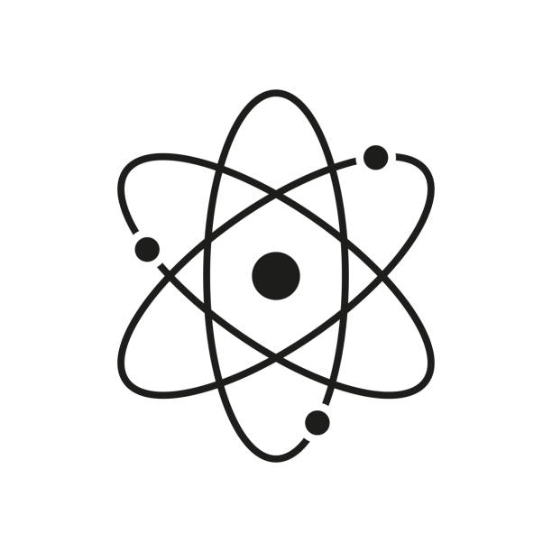 Atom icon. Atom isolated symbol. Nuclear science. Nucleus of proton. Core of neutron. Molecule of life. Pictogram for physics, energy, medicine and chemistry. Vector Atom icon. Atom isolated symbol. Nuclear science. Nucleus of proton. Core of neutron. Molecule of life. Pictogram for physics, energy, medicine and chemistry. Vector. atom nuclear energy physics symbol stock illustrations