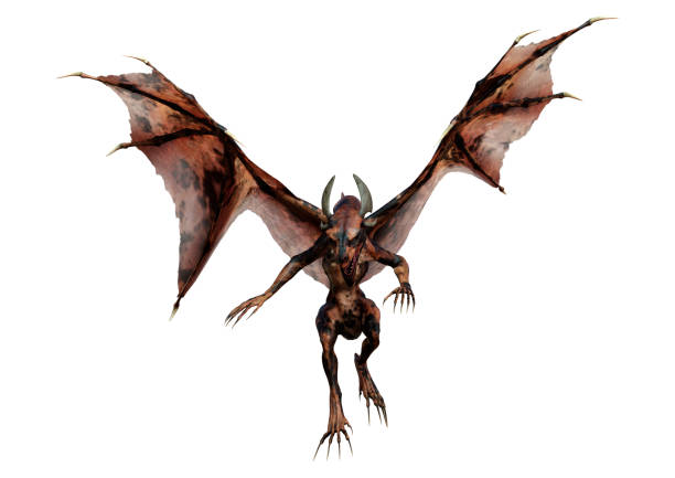 Little devil boy and young fallen angel man with black wings standing together on red background