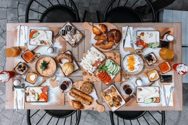 istock Turkish Breakfast,  Sunday big breakfast or brunch with white cheese and egg, Turkish spread breakfast served in the restaurant, menemen, orange juices 1390998715