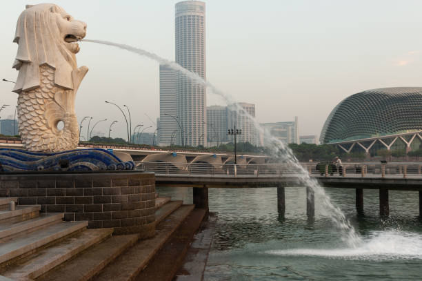 Singapore, Singapore - Feb 25, 2004: The Singapore Merlion on the waterfront late in the day.
