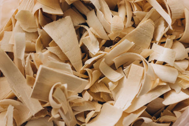 istock Large wood sawdust close-up. Background 1390999675