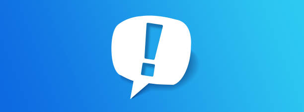 istock Blue Exclamation mark on paper bubble. Blue long banner with place for text. 1391000553