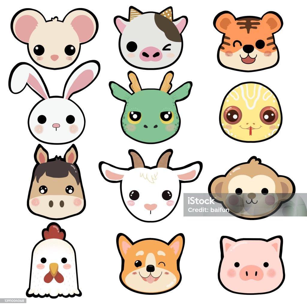12 Animals Chinese Zodiac Signs Objects Set Illustration Stock Illustration  - Download Image Now - iStock