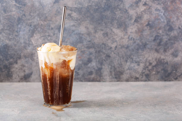 american ice cream float with soft drink stock photo