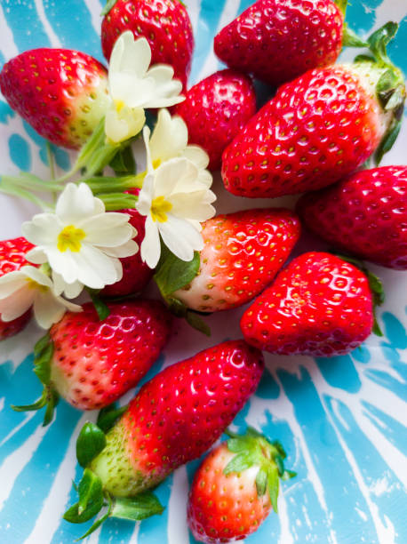 Fresh Red Ripe Strawberries in Plate on Wooden Table in Spring