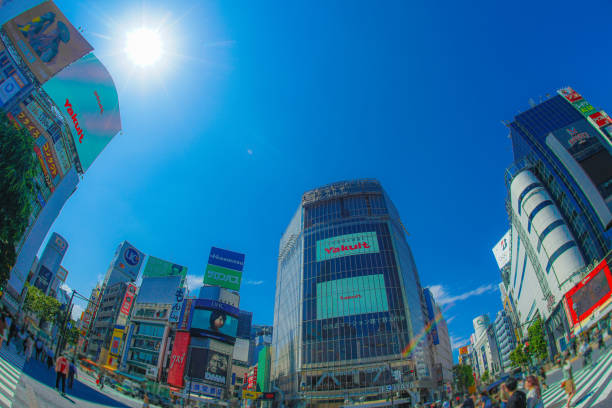 istock Shibuya townscape and blue sky 1391014613