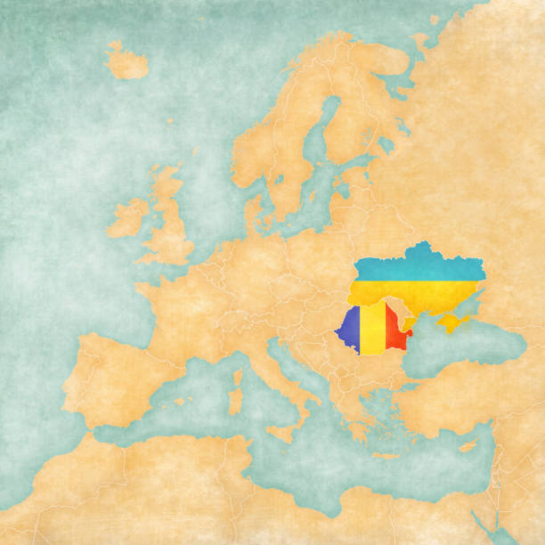 ilustrações, clipart, desenhos animados e ícones de mapa da europa - ucrânia e romênia - romania flag romanian flag colors