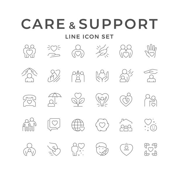 illustrations, cliparts, dessins animés et icônes de définir des icônes de soins et de soutien en ligne - parentalité