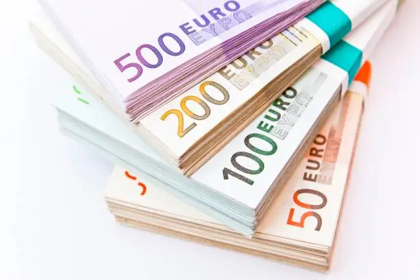 Photo of Fanned bundles of euro banknotes
