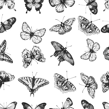 Seamless Pattern design with butterfly in retro style