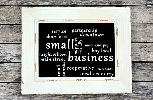 Small business written on chalkboard. Business concept