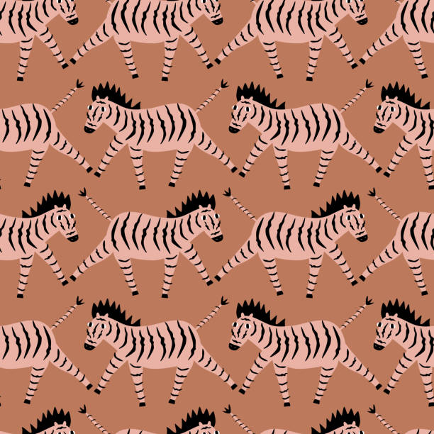 istock Funny zebras hand drawn vector illustration. Cute baby characters in flat style. African animal seamless pattern. 1391025675
