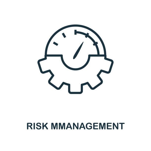 ilustraciones, imágenes clip art, dibujos animados e iconos de stock de estilo de esquema del icono de gestión de riesgos. icono creativo de gestión de riesgos de línea delgada para logotipo, diseño gráfico y más - analyzing danger risk insurance