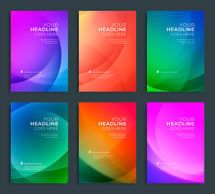 Modern abstract annual report, flyer design, brochure templates set. Vector illustration for business covers, corporate presentation banners. Colorful light lines.