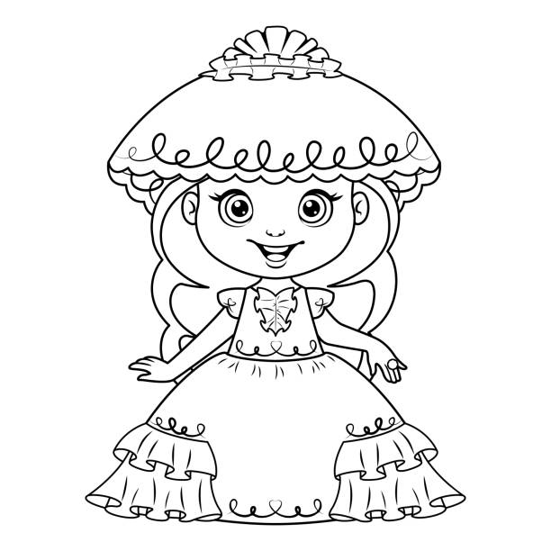 Little Princess In Wedding Dress Coloring Page Black And White Cartoon  Illustration Stock Illustration - Download Image Now - iStock