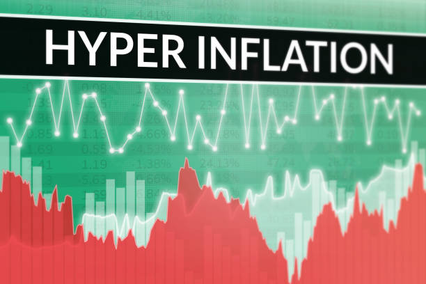 istock Words Hyper Inflation on green finance background. 3D render, soft focus. Global economy concept 1391026935