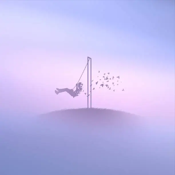 Vector illustration of Boy on swing silhouette
