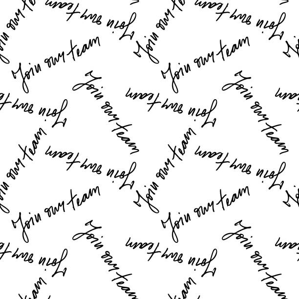 Join our team handwritten text. Seamless pattern. Modern calligraphy. Inspirational quote. Isolated on white Join our team - handwritten text. Modern calligraphy. Inspirational quote. Isolated on white. help wanted poster drawings stock illustrations