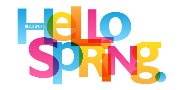 ilustrações de stock, clip art, desenhos animados e ícones de hello spring. colorful typography banner - tree single word green fruit