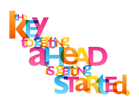 THE KEY TO GETTING AHEAD IS GETTING STARTED. colorful vector typography banner