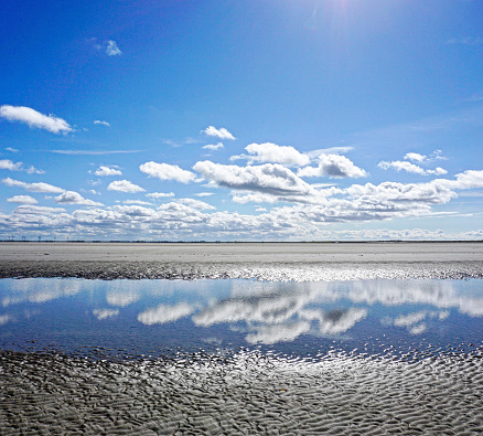 View on the Wadden island Vlieland from the North point of Texel during a beautifull autumn day. High viewpoint on the Vliehors sandflat and Wadden Sea.