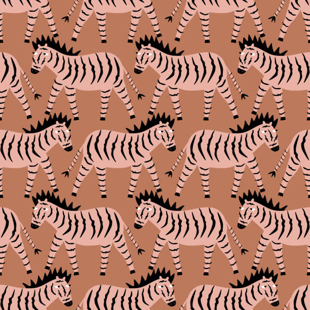 istock Cute zebra hand drawn vector illustration. Funny baby character in flat style. African animal seamless pattern. 1391040550
