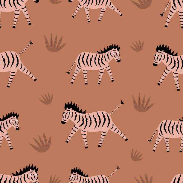 istock African zebras in the savannah hand drawn vector illustration. Cute baby characters in flat style. Animal seamless pattern. 1391044855