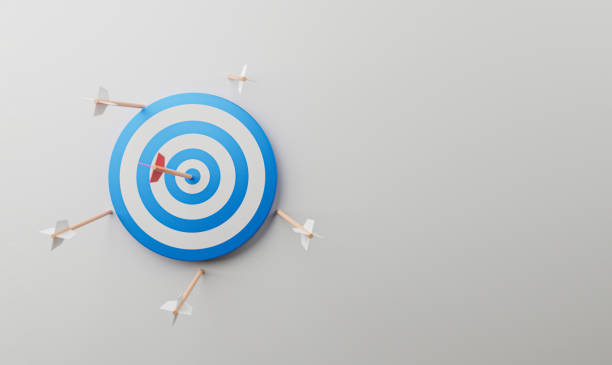 Target board with arrow on the blue background and copy space for challenge setup Business achievement goal and objective target concept by 3d render.