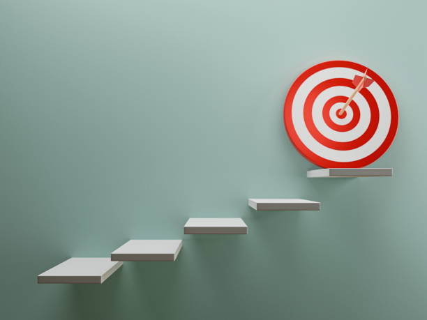 istock Target board and arrow on the highest step ladder for challenge setup Business achievement goal and objective target concept by 3d render. 1391051557