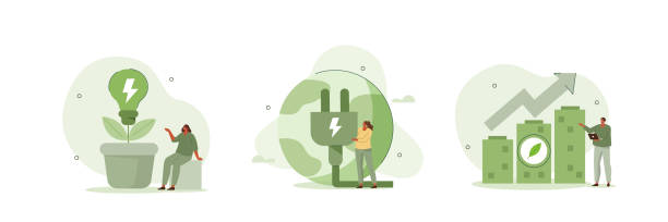 ilustrações de stock, clip art, desenhos animados e ícones de green economy set - electric light illustrations
