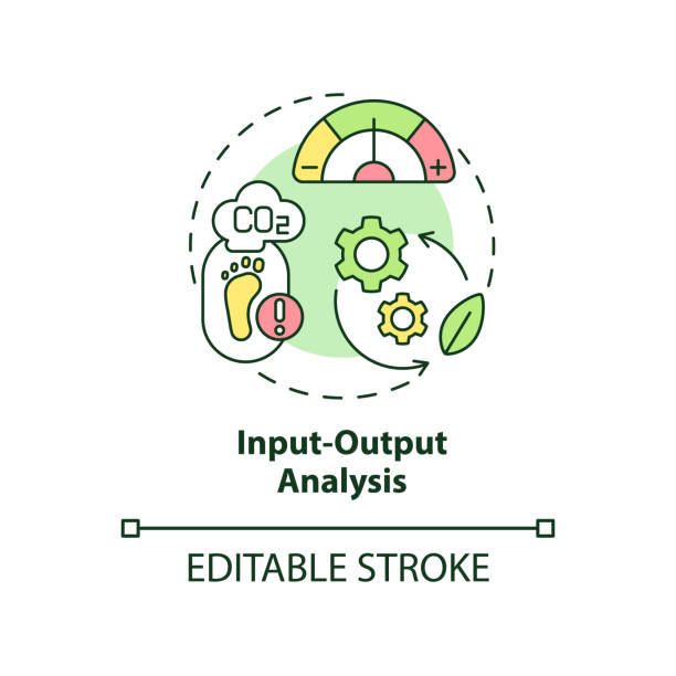 Input output analysis concept icon Input output analysis concept icon. Science research. Method of industrial ecology abstract idea thin line illustration. Isolated outline drawing. Editable stroke. Arial, Myriad Pro-Bold fonts used infographic vector input output stock illustrations