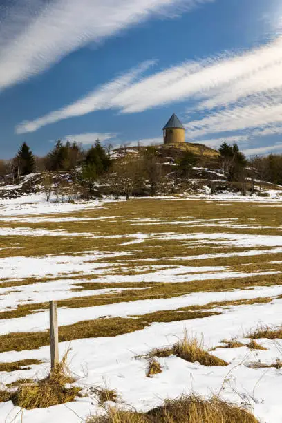 Photo of The mining landscape Mednik Hill, UNESCO World Heritage site, part of Erzgebirge mountains mining region from 15th to 19th century.