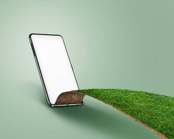 istock 3d illustration of mobile with grass field isolated. agriculture creative concept. 1391062464