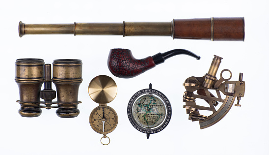 sextant, spyglass and nautical accessories