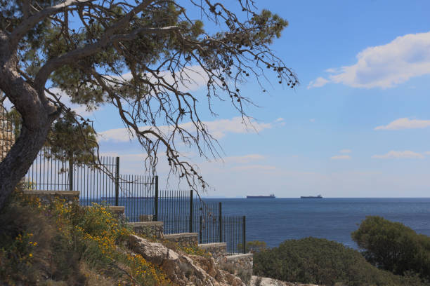Sea view behind the color fence