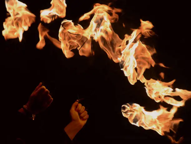 Photo of Person holding fire fans