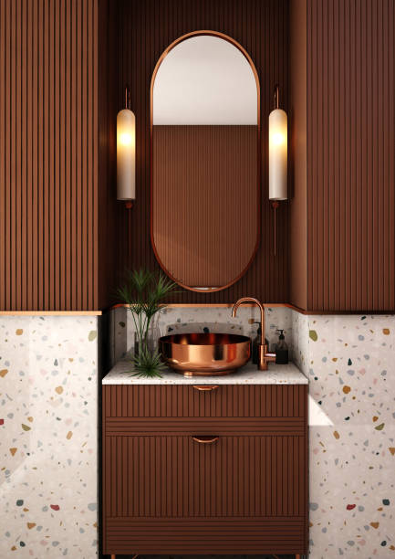 restroom interior design in contemporary style , 3d rendering,3d illustration restroom interior design in contemporary style , 3d rendering,3d illustration red kitchen cabinets stock pictures, royalty-free photos & images