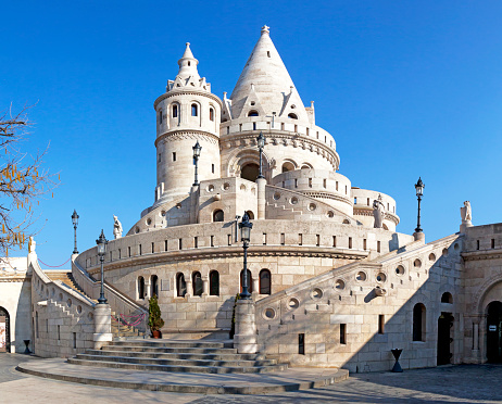 Fishermans Bastion in Budapest, Hungary, on a sunny winter day