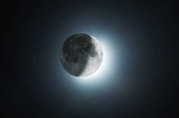 istock Dark and bright moon side in the night. Full moon in starry night. 1391075979
