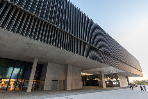 Athens, Greece - March 03, 2024: Architectural details of Stavros Niarchos Foundation Cultural Center \