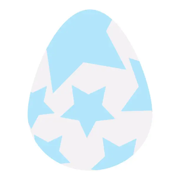 Vector illustration of Easter Egg. Chicken egg is white. Ornament on the egg in the form of blue stars. Color vector illustration. Isolated background. Flat style.