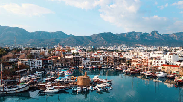 old harbour in kyrenia, north cyprus - north imagens e fotografias de stock