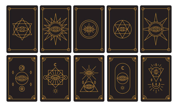 bildbanksillustrationer, clip art samt tecknat material och ikoner med set of tarot card illustration design. symbol of dark magic game - tarot