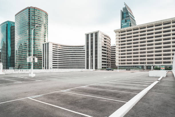 Empty floor with modern skyline and buildings in Hong Kong