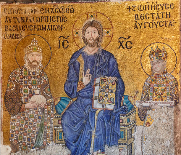 istock Christ Pantocrator between Emperor Constantine IX Monomachus and the Empress Zoe 1391081677